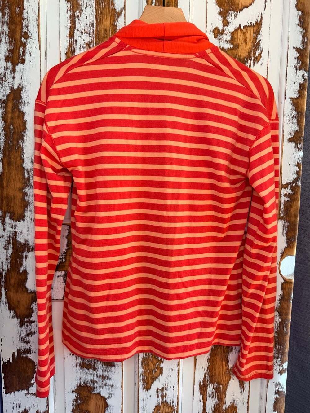 Icebreaker 100% Merino Wool Cardigan Sweater Pink & Coral Stripe Size M - Picture 2 of 8